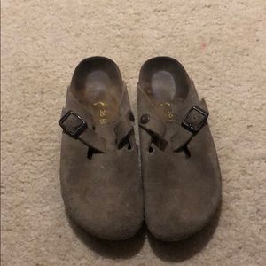 Taupe Birkenstock slides